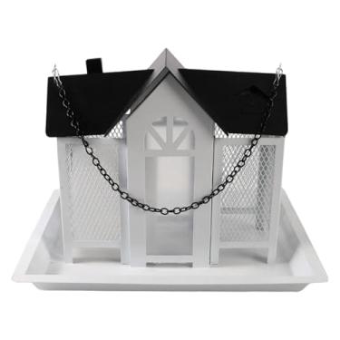 Imagem de IEUDNS Alimentador de pássaros, casinha de pássaros, decoração de jardim, estação de alimentação para pássaros, decoração de jardim, pendurar ao ar livre, Branco