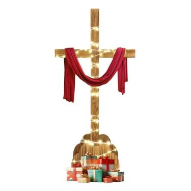 Imagem de Kuabiz Cruz de madeira extragrande de 188 cm, decoração de cruz de madeira de Natal Jesus Cristo, materiais artesanais católicos Ele ressuscitou, decoração ao ar livre para casa, casamento, comunhão