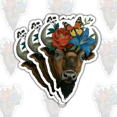 Imagem de 3 adesivos de cowboy montando bisonte, decalques de vinil de animais selvagens ocidentais para laptop, caderno, diário, garrafa de água, para-choque de carro, presente para fazendeiros, agricultores