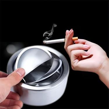 Imagem de Cinzeiro de aço inoxidável à prova de vento com tampa, grande capacidade para casa, bar, café, hotel, restaurante (prata)