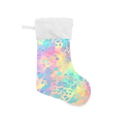 Imagem de xigua Meia de Natal de leopardo colorida personalizada grande meia de doces para pendurar presente de Natal para decoração de festa de férias em família, decoração de lareira