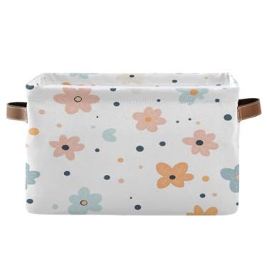 Imagem de Wassud Cesta de armazenamento de pétalas fofas para organizar caixote de armazenamento decorativo dobrável aberto para casa com alça organizador de tecido para armário e quarto, pacote com 2