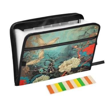 Imagem de Wassud Borboletas Flores Acordeão Arquivo Organizador Letra A4 Pasta de Arquivo de Papel Organizador de Documentos Folio com Etiquetas Pasta de Arquivo Expansível 13 Bolsos