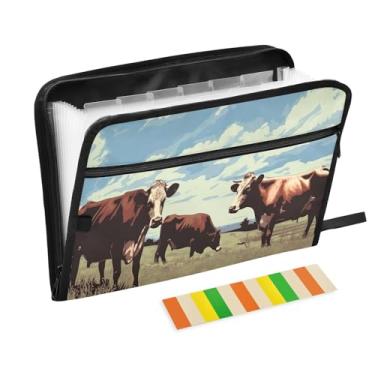 Imagem de Wassud Três vacas no campo, 13 bolsos, organizador de arquivos sanfonados, pastas expansíveis com abas e adesivos, organizador de pastas de documentos de recibo de papel tamanho carta A4 para viagens