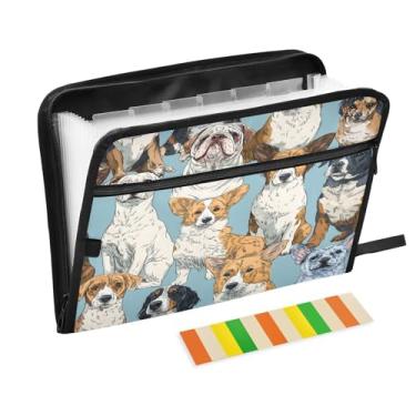 Imagem de CEBUGI Pasta expansível de 13 bolsos, impermeável, sanfonada, organizador de arquivos com etiquetas tamanho A4, organizador de documentos de papel para escola, material de escritório, cães fofos