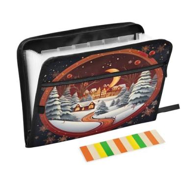 Imagem de Wassud Cartão de Natal, 13 bolsos, organizador de arquivos sanfonados, pastas expansíveis com abas e adesivos, organizador de pastas de documentos de recibo de papel tamanho carta A4 para viagens de