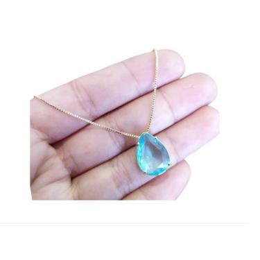 Imagem de Colar Gota Pedra Zirconia Azul F Ouro 18K Dourado