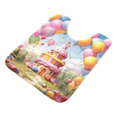 Imagem de Burbuja Tapete de banheiro de feliz aniversário, tapete de banho absorvente de pelúcia macio, base antiderrapante para piso de banheiro, oval em forma de U