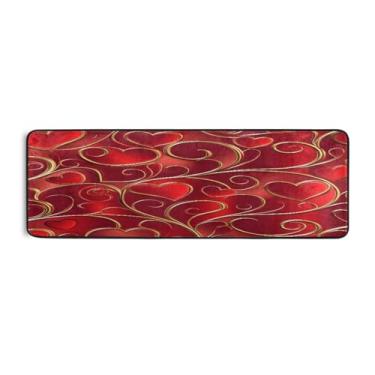 Imagem de Burbuja Tapete de corredor de corações dos namorados 61 x 183 cm, tapete lavável antiderrapante com suporte de borracha, tapete para sala de estar, corredor, decoração de casa