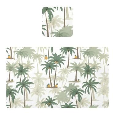 Imagem de Burbuja Jogo americano de coqueiros verdes, conjunto de 4 para mesa de jantar, tapetes de mesa de cozinha antiderrapantes resistentes ao calor, fáceis de limpar, 30 x 45 cm