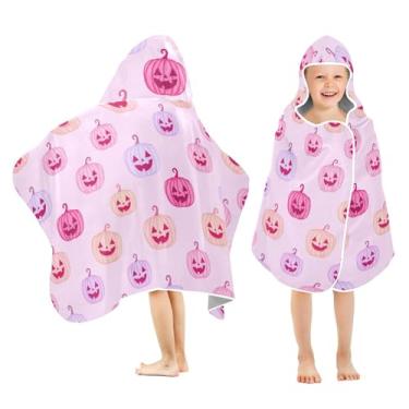 Imagem de Burbuja Toalha de banho com capuz Jack O Lantern Faces Pastel Halloween para crianças, toalha de praia de pelúcia macia absorvente para chá de meninas e meninos 3-10 anos, 61 x 127 cm