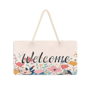 Imagem de Burbuja Linda placa de boas-vindas de flores de primavera para porta da frente, placa de boas-vindas de PVC para pendurar na parede varanda casa de fazenda, decoração de feriados, 15 x 28 cm