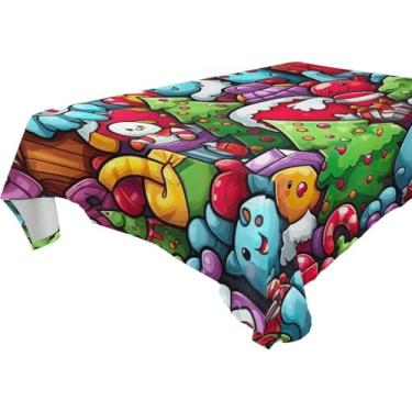 Imagem de YETTASBIN Toalha de mesa quadrada colorida de Natal, à prova d'água, resistente a rugas, lavável para piquenique, jantar, férias, cozinha, festa, decoração, 137 x 137 cm