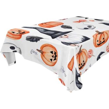 Imagem de YETTASBIN Toalha de mesa quadrada de gnomo de Halloween, impermeável, resistente a manchas, lavável de poliéster, para piquenique, jantar, férias, cozinha, festa, decoração, 152 x 152 cm