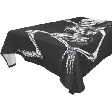 Imagem de YETTASBIN Toalha de mesa quadrada de esqueleto, capa de mesa de poliéster lavável à prova d'água resistente a manchas para piquenique, jantar, férias, cozinha, festa, decoração, 137 x 137 cm