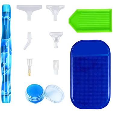 Imagem de Caneta de resina com 6 cabeças de caneta, ferramentas de pintura de diamante 5D para pintura de diamante com cola de argila, bandeja de plástico, tapete adesivo