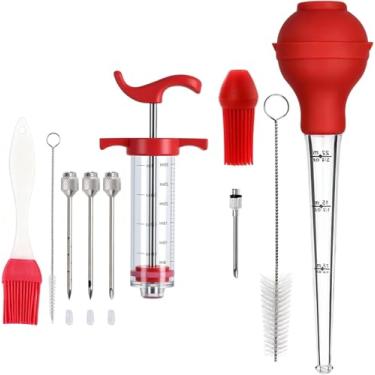Imagem de Conjunto de 10 peças de peru, seringa baster de aço inoxidável, bulbo de sucção de silicone, agulhas de marinada de carne, escova de limpeza para cozinhar Dia de Ação de Graças e Natal Peru