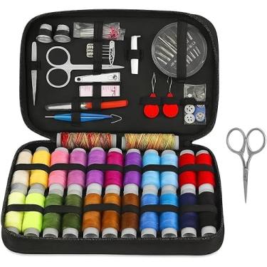 Imagem de Kit De Costura Completo 135 Peças Com Estojo Organizador Portátil Linhas Agulhas Tesoura Fita Métrica e Acessórios Ideal Para Viagem Emergência E Reparos Profissionais