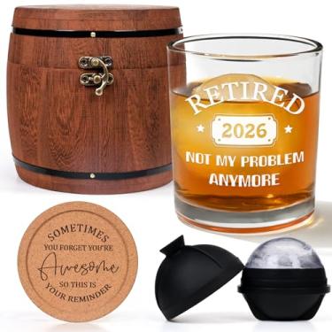 Imagem de Futtumy Retirement Gifts for Men, Retired 2026 Not My Problem Anymore, Conjunto de copos de uísque, presentes engraçados para aposentados para chefe, colega de trabalho, marido, professor, amigos, pai