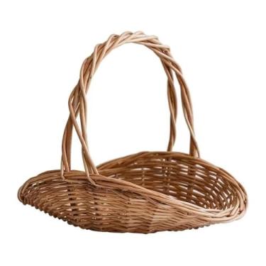Imagem de Fruteira Cesta de frutas trançada com alça, estilo rattan, ideal para armazenar frutas e lanches, perfeita para decoração de cozinha e mesa de jantar. Decoração de mesa(Grande)