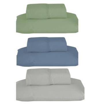 Imagem de Kit 3 Jogos de Lençol Solteiro com Elástico, 188x88x30cm, 80% Algodão 20% Poliéster, Percal 180 Fios, Cores Variadas, Inclui 3 Lençóis e 3 Fronhas (Cor: Verde/Azul Petróleo/Cinza)