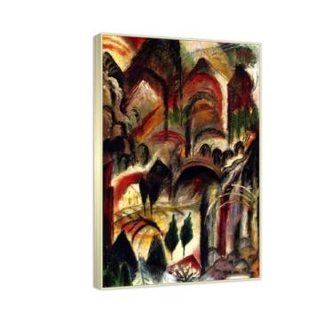 Imagem de RYLJCZ Reprodução de pinturas famosas de Albert Bloch - (Túnel da montanha) Impressão em tela Arte de parede para decoração de sala de estar (40 x 64 cm (15,8 x 25,1 pol)/molduras de champanhe)