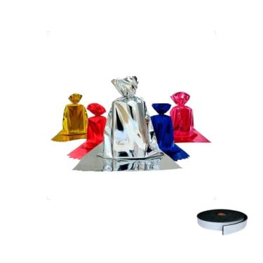 Imagem de Kit Saco Metalizado 15x30cm 50 Unidades Com Fita Cetim 50mm 10 Metros