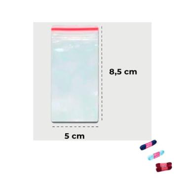 Imagem de Kit Saco Zip 5x8,5cm com 100 Unidades e Fita Cetim 10mm x 10m