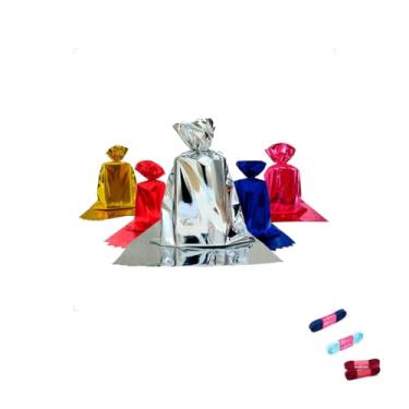 Imagem de Kit Saco Metalizado 15x30cm 50 Unidades com Fita de Cetim 10mm x 10 Metros