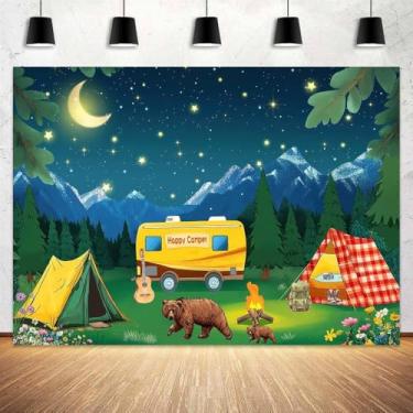 Imagem de Pano de fundo para acampamento, aventura, trailer, cenário de floresta, cenário de fotografia infantil, poliéster para chá de bebê, festa de aniversário, decoração de estúdio, 18 x 1,5 m, decoração de