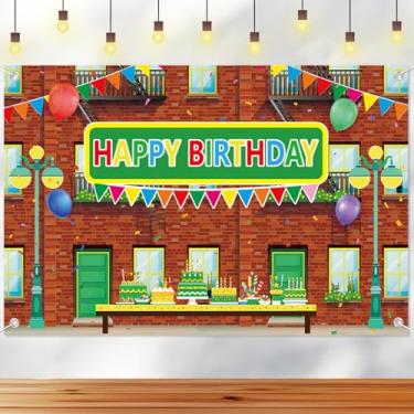 Imagem de Painel de Fundo para Aniversário com Tema de Desenho Animado e Rua 180x120cm, Parede Tijolos Vermelhos Tema Feliz Aniversário para Crianças Chá Bebê Acessórios Cabine Fotos