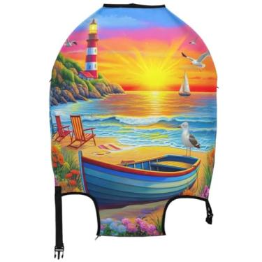 Imagem de Joisal Capa protetora de bagagem para viagem, identificadores, itens essenciais de viagem para mulheres, aquarela, litoral, azul marinho, aquarela azul marinho costeiro, S 18-20 in, Capa de mala