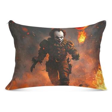 Imagem de Capa de travesseiro Queen com estampa de palhaço malvado segurando balão super macia e aconchegante, fronha com zíper 50 x 101 cm