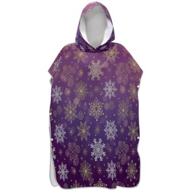 Imagem de Joisal Poncho de surfe para adultos trocador de roupa de praia com capuz toalha de banho leve feminina ponchos com capuz flocos de neve roxo gradiente