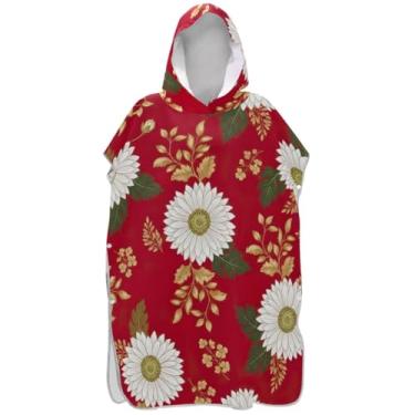 Imagem de Joisal Poncho de surf vermelho retrô margaridas trocador adulto absorvente masculino poncho com capuz toalha de natação