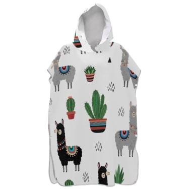 Imagem de Joisal Roupão de mudança de poncho de surfe branco bonito Lhamas para Adul Plus Size masculino poncho com capuz toalhas de banho de praia com capuz