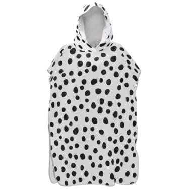 Imagem de Joisal Poncho de surfe trocador de roupão adulto com capuz toalha de praia impressão rápida ponchos de praia para homens preto branco bolinhas