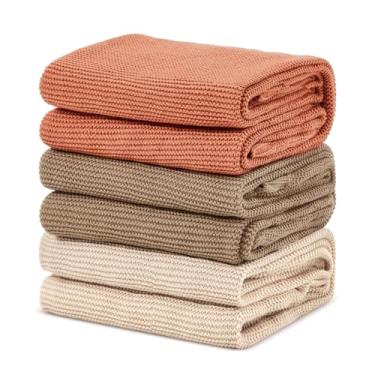 Imagem de Breling Cobertor de malha de 3 peças, 127 x 152 cm, 100% algodão, macio, aconchegante e leve, bege, laranja, marrom, toalha de colo feita à mão, lavável na máquina, toalha decorativa para sofá, cama