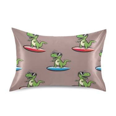 Imagem de Cartoonish Rex Surfboard Brown King Queen Travesseiros Padrão Slips Cetim Fronhas Estampado Refrigerante Macio Cama Travesseiro Slip King Size 101,6 cm x 50,8 cm