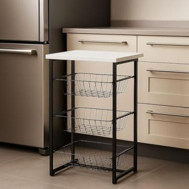 Imagem de Fruteira de Chão com Tampo de MDP e Estrutura em Metal – Moderna, Resistente e Funcional(BRANCA)