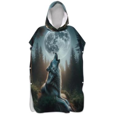 Imagem de Joisal Poncho de surfe absorvente trocador de roupão adulto toalha de natação com capuz lobo legal lua unissex adulto poncho com capuz
