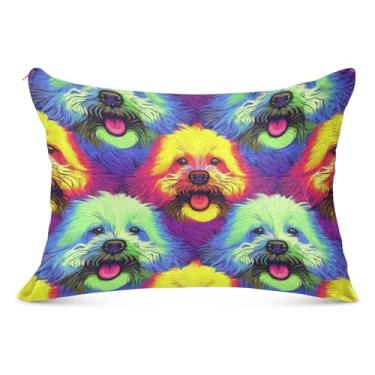 Imagem de Dogs Rainbow Colors Puppy Flanela Capa de travesseiro com zíper King Queen tamanho padrão Presentes de cama vida saudável, tamanho padrão, 50,8 cm x 66 cm