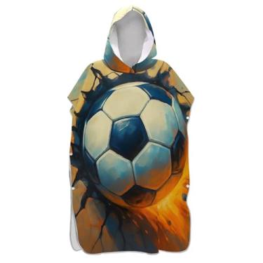 Imagem de TSENQUE Poncho de surf de secagem rápida para mudança de roupão adulto toalha de natação com capuz bola de futebol realista poncho adulto unissex legal com capuz