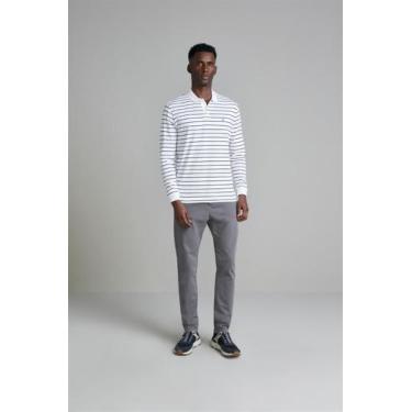 Imagem de Camisa Polo Manga Longa Malha Comfort - Branco / Azul Marinho - HIGHST