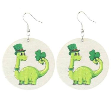 Imagem de Brincos de madeira fofos feitos à mão no dia de São Patrício, animal, gato, dinossauro, ouriço, macaco, trevo irlandês, trevo verde, trevo de madeira, brincos pendentes para mulheres, boa sorte