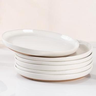 Imagem de AmorArc Conjunto de 6 pratos de cerâmica para aperitivos feitos à mão para sobremesa, salada, aperitivo, jantar, micro-ondas e lava-louças, resistente a arranhões