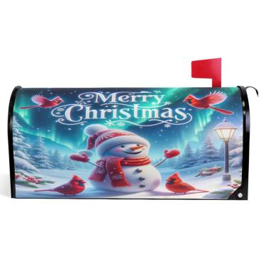Imagem de TSENQUE Caixa de correio decorativa capas magnéticas vinil caixa de correio envoltório verão natal bonito boneco de neve pássaro feriado caixa de correio à prova de intempéries decoração tamanho
