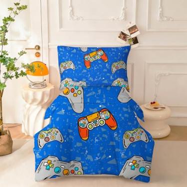Imagem de SDIII Jogo de cama infantil azul gamer de 4 peças, microfibra macia, para meninos, com edredom, lençol de cima, fronha