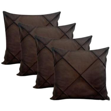 Imagem de Almofadas Cheias em Suede Drapeada 45x45cm Decorativas Sala Quarto Sofá(4 MARROM)