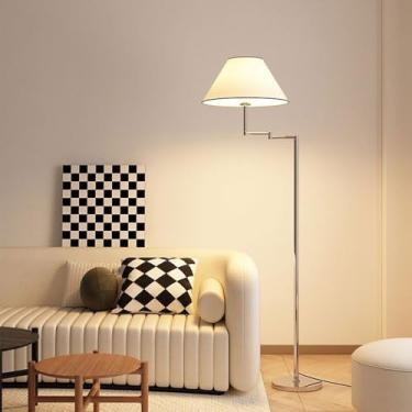 Imagem de Luminária de chão com cúpula de tecido e detalhes em chifre, luminária de chão criativa com braço articulado, luminária vertical de metal polido, luminária alta para leitura em ambientes int